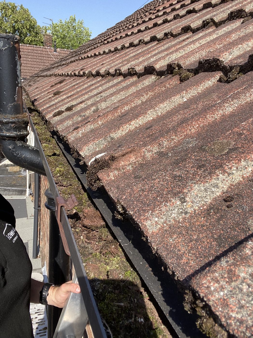 Gutter cleaning in Whalley - before